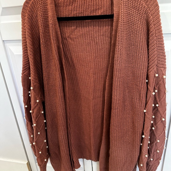 Sweaters - Elegant Pearl-Embellished Cardigan